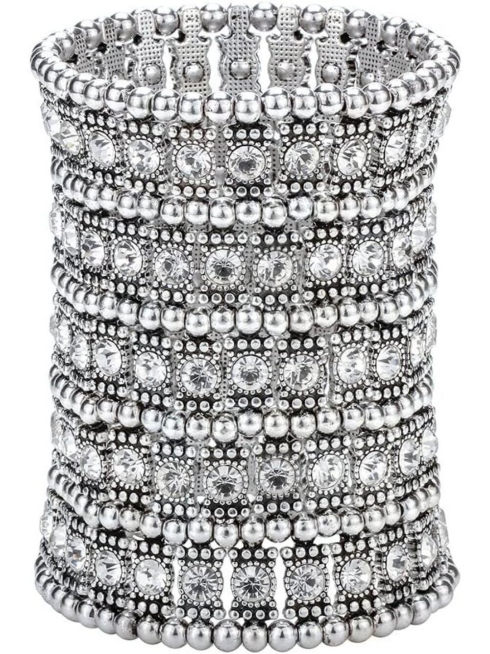 Rhinestone Stretch Cuff Bracelet for Women - Adjustable 6.5" to 7.8", Lead
